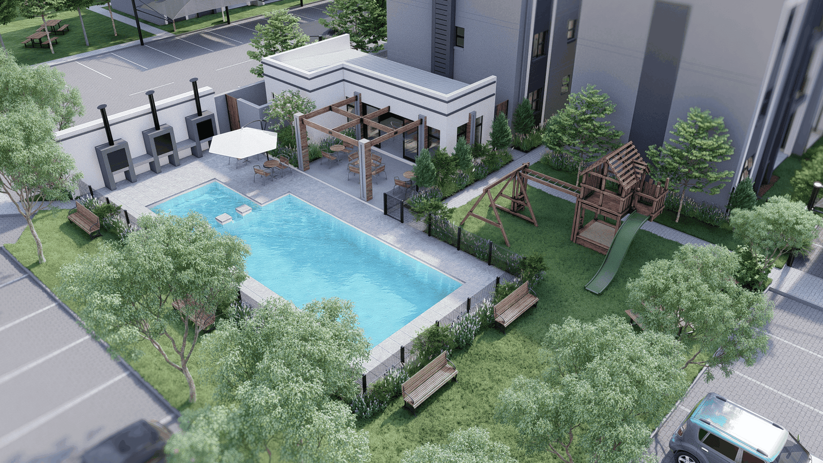 Pool and clubhouse lifestyle at Sarona City